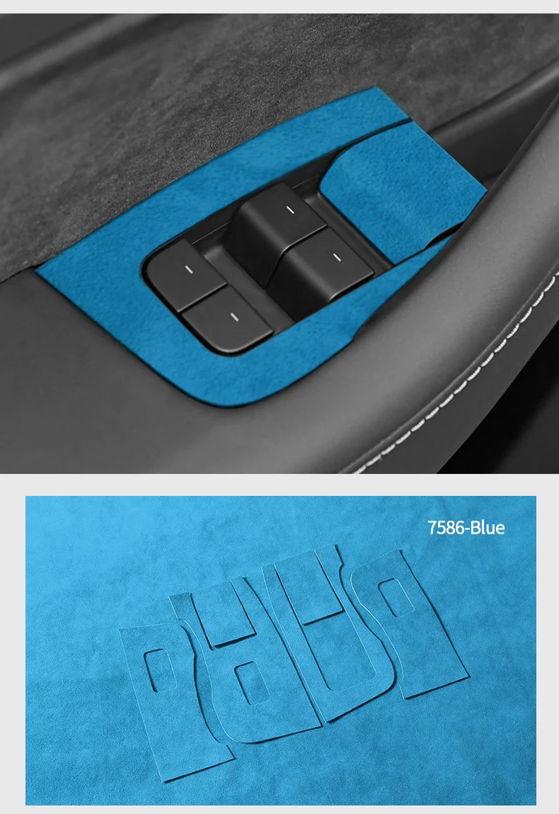 Hochwertige Wildleder-Abdeckung für Tesla Model 3 (2019-2023) und Model Y (2019-2024), Zierleiste für die Bedienelemente der Fenstersteuerung, Auto-Tuning-Zubehör. – Detail 12