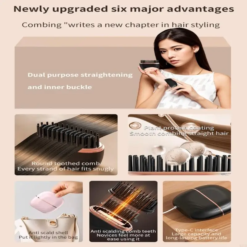 Multifunctional Rechargeable Hair Curler Straightener Double Purpose Styling Tool 3 Heat Levels for Fine Normal Thick Hair 