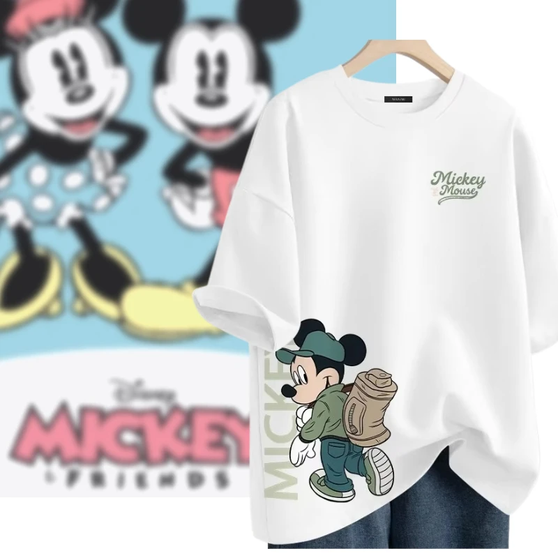 

Летняя детская семейная одежда с Микки Диснеем, повседневная свободная хлопковая одежда больших размеров, мужской и женский топ с короткими рукавами Y2k