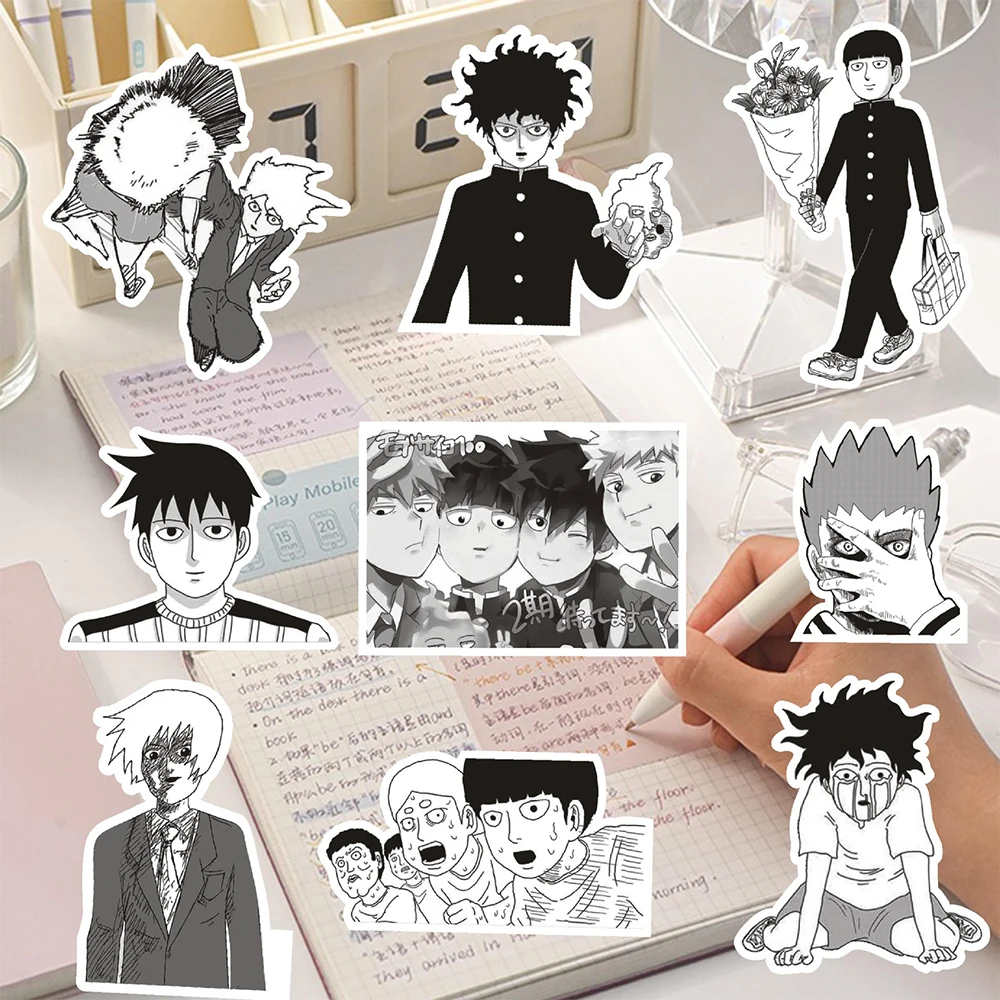 10/30/70pcs czarny biały Anime Mob Psycho 100 naklejki kalkomanie DIY Graffiti motocykl Laptop telefon Case Cool Cartoon naklejki zabawki