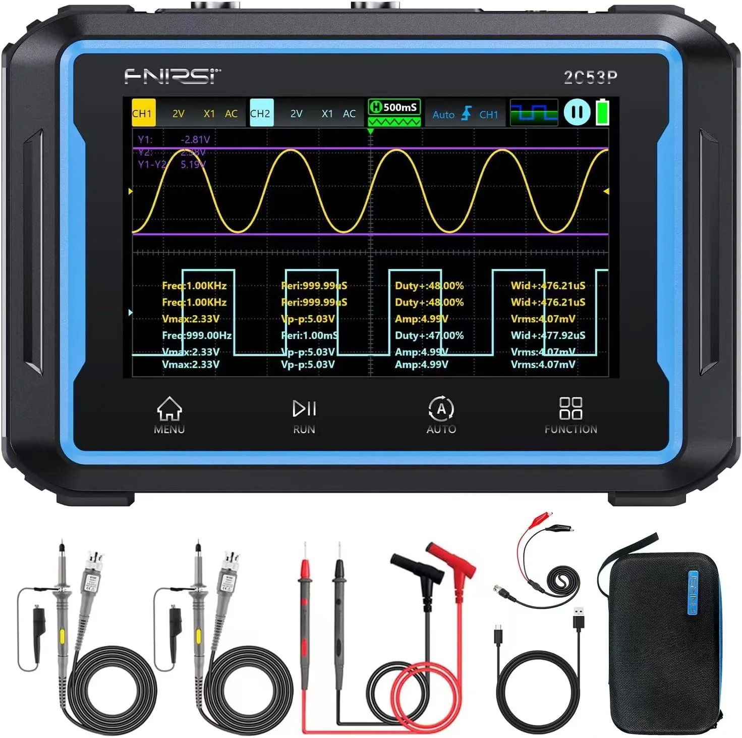 2C53P 3-in-1 Handheld Tablet: Oscilloscope, Multimeter & DDS Signal Generator - 2CH, 50MHz Bandwidth, 1999 Count, 250MS/s