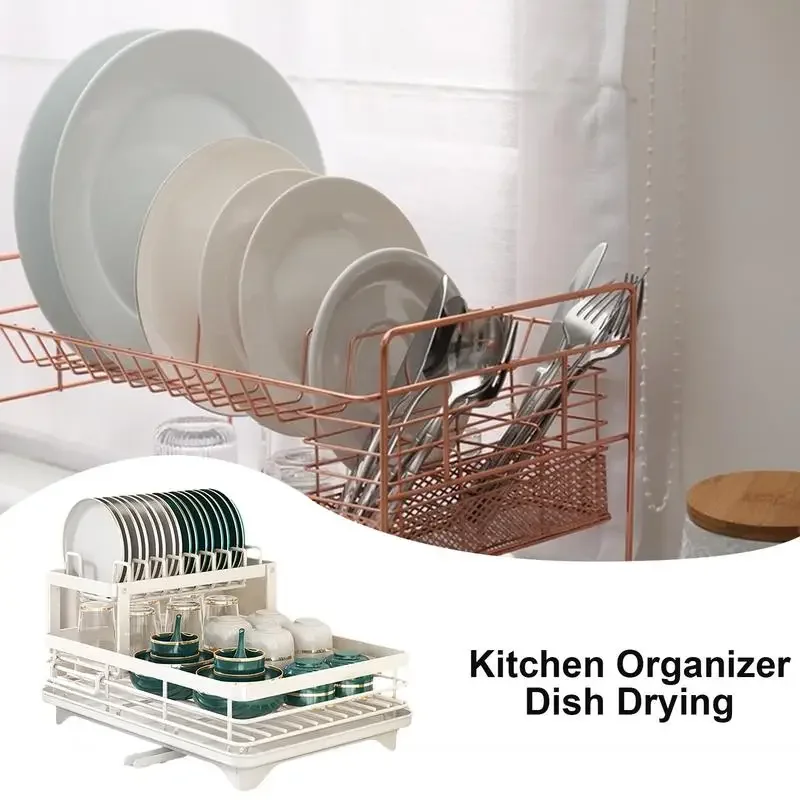 Stainless Steel Dish Drying Rack Kitchen Plates Bowl Organizer With Drainboard Over Sink Countertop Cutlery Storage Shelf