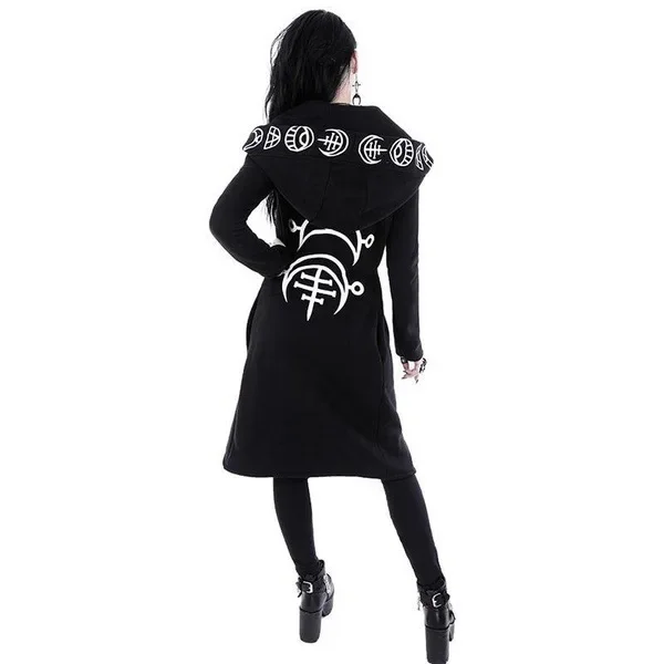 Dark Wind Gothic Long Sleeve Black Printing Hooded Sweater Street Style Harajuku Vintage Tops Women\'s Top In Autumn Winter 2022