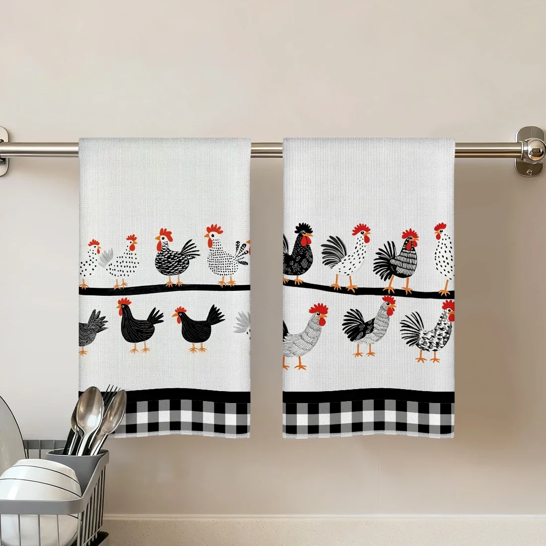 2pcs Set Kitchen Towels Black White Plaid Country Chick PatternHand Towels Christmas Decorations For Home Noel Dish Towels Gifts