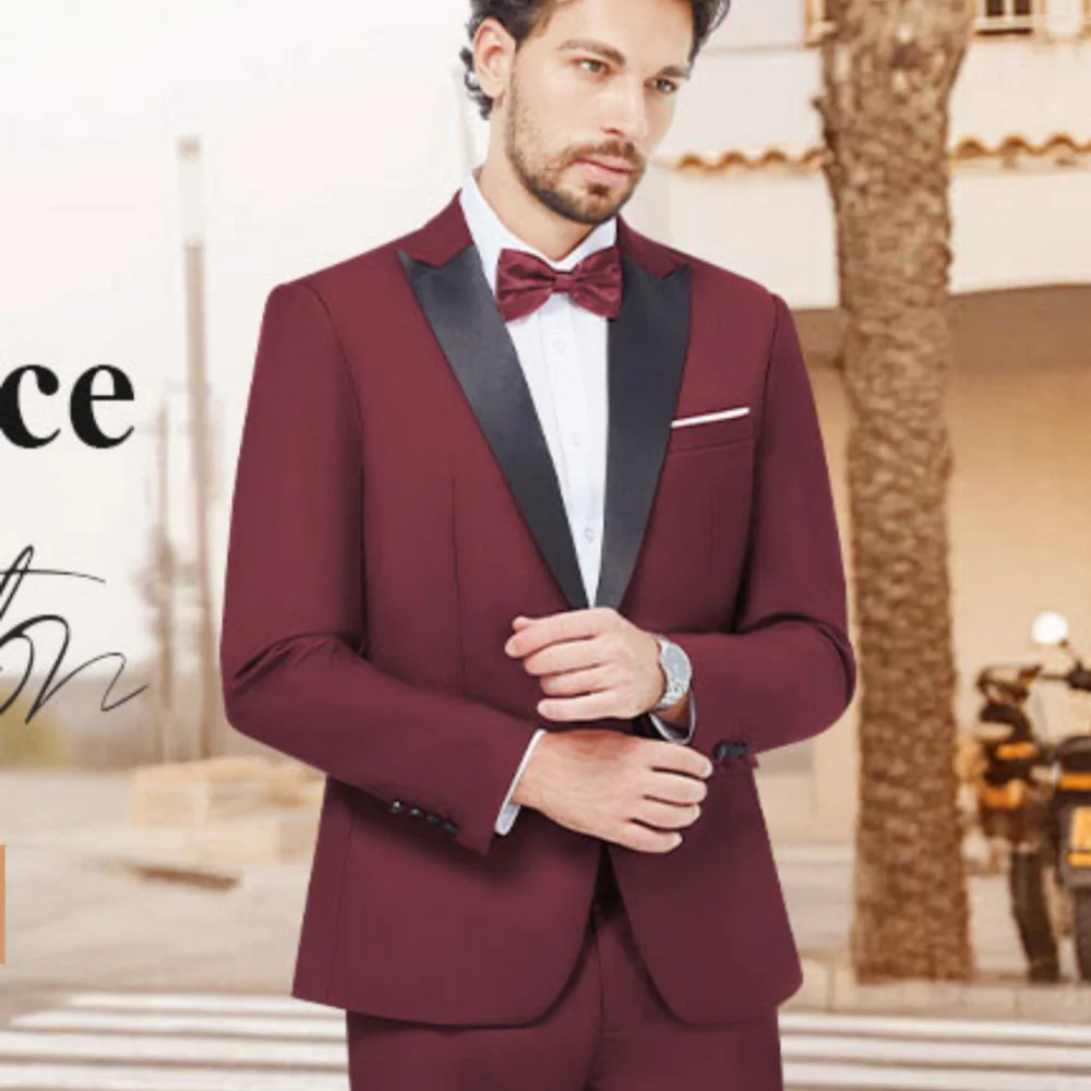 

Men's 2 Piece Suit One Button Slim Fit Formal Wedding Prom Tuxedo Suits Blazer Pants