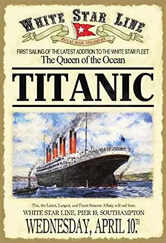 1p,Titanic White Star Linea The Queen Custom Metal Sign Bar Cafe Restaurant Home Decor- ches Metal Tin Sign