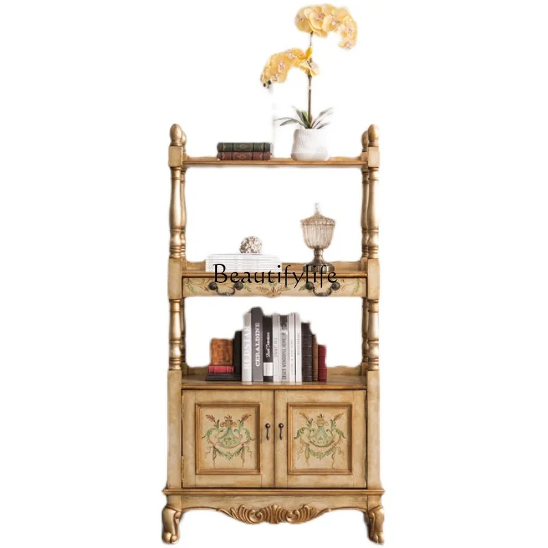 

Champagne American solid wood bookshelf painted multi-layer floor shelf European simple partition