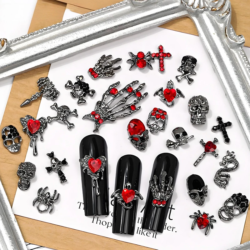 

10PC Gothic 3D Halloween Nail Art Decoration Accessories Dark Skull Cross Spider Charms For Nails Design Manicure Decor Supplies