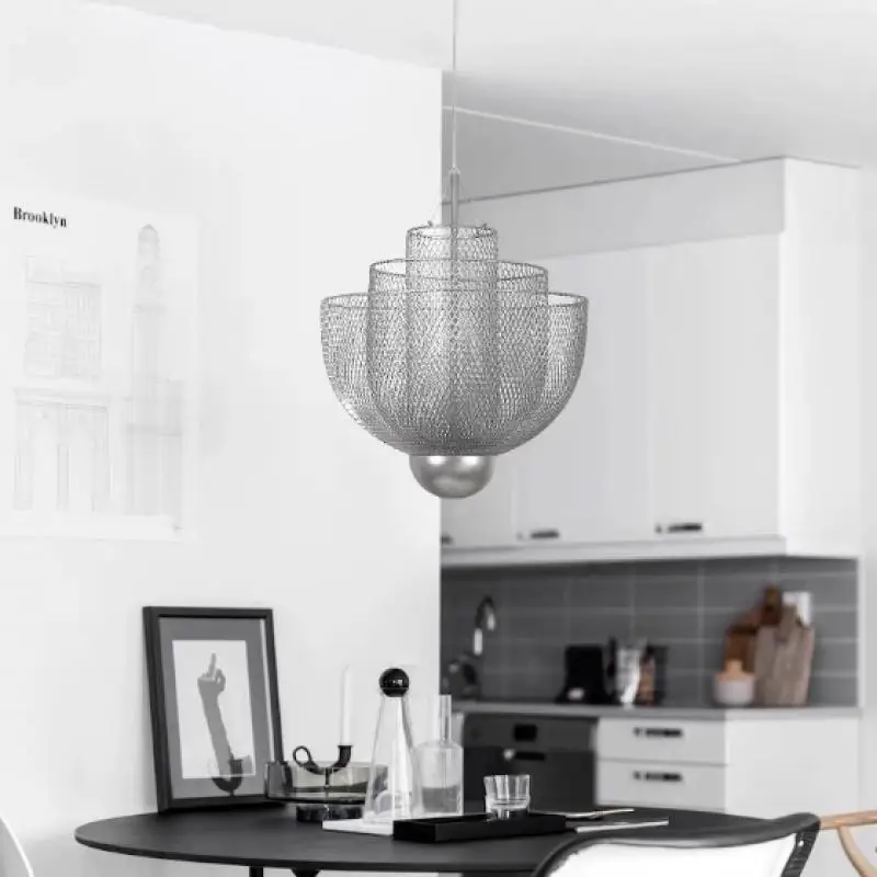 

Nordic style designer metal mesh LED pendant lighting pendant iron geometric hollow LOFT mesh birdcage hanging pendant light