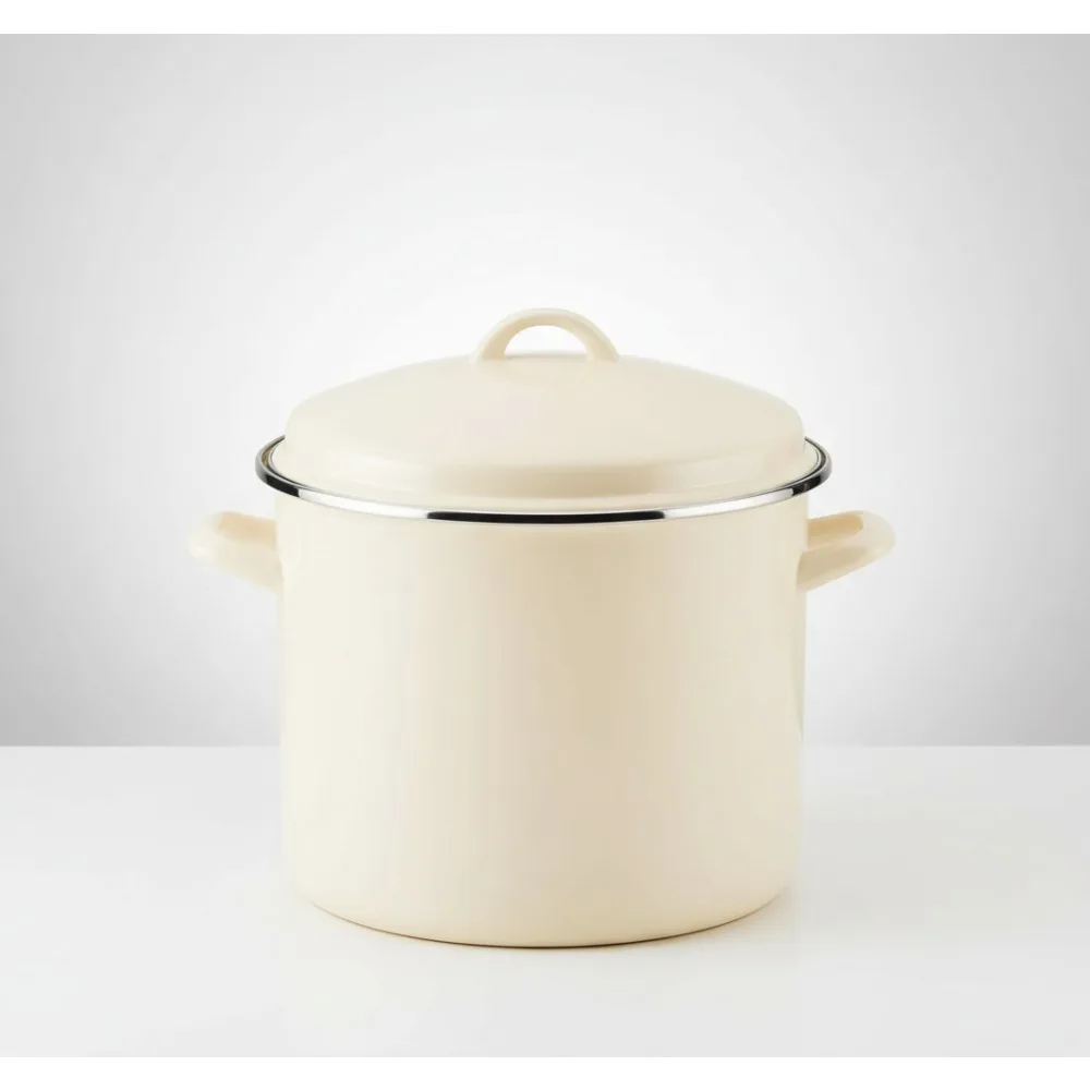 

12 Quart Enamel Stockpot with Lid, Induction Compatible, Lightweight Family Cookware for Easy Meals