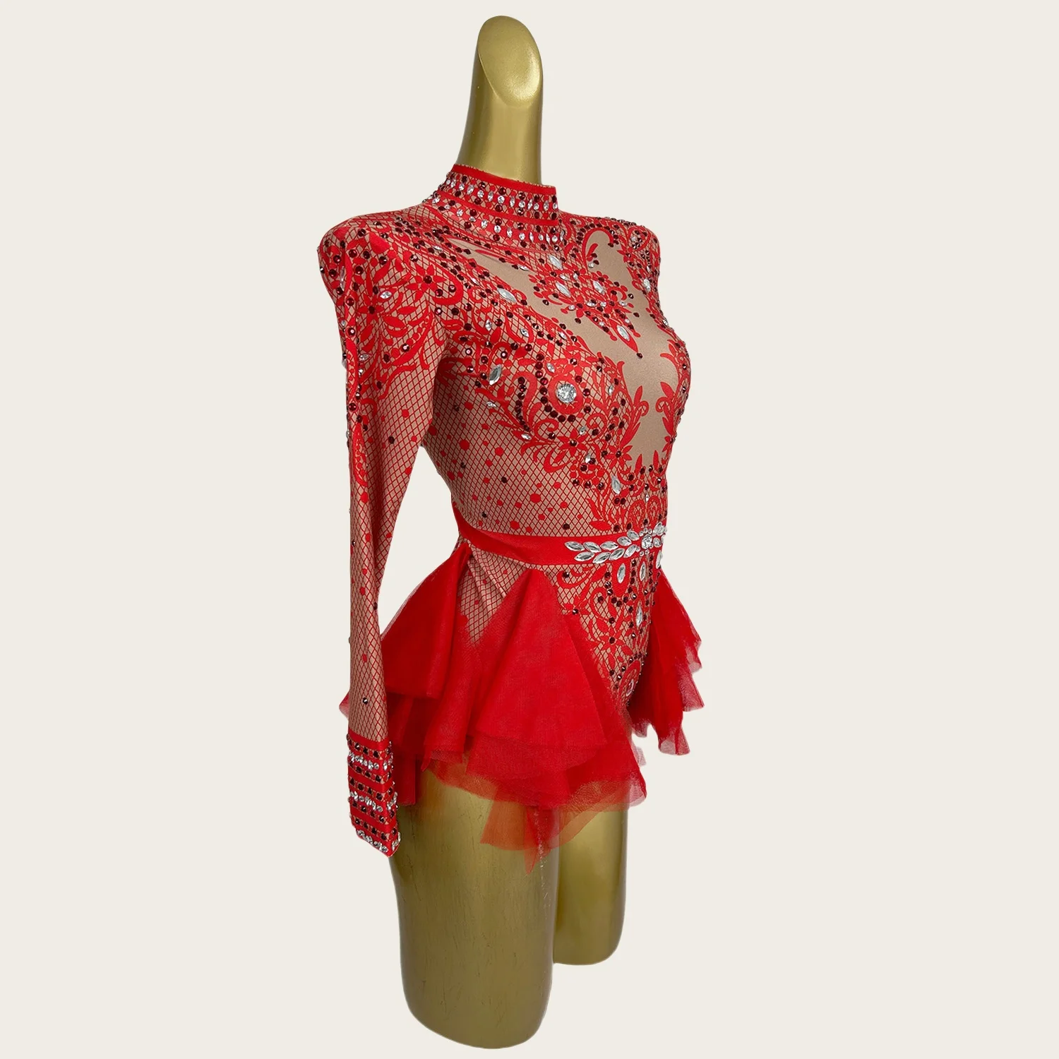 Putong Women Long Sleeve Club Outfit Sparkly Rhinestones Bodysuit Dance Costume Sexy Show Performance Stage Wear Birthday Outfit