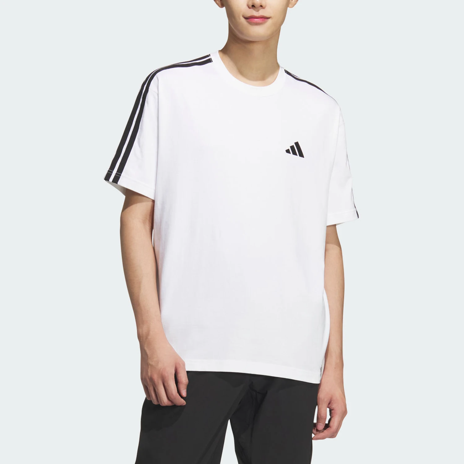 Adidas genuine men's knitted loose striped round neck casual short sleeved T-shirt KF3739