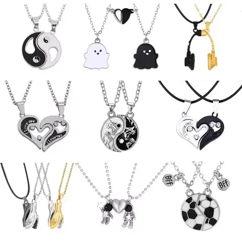 I Love You Best Friends Couple Necklace Jewelry Puzzle BFF Key Lock Tai Chi Heart Pendants Necklaces For Women Men Gift Collier