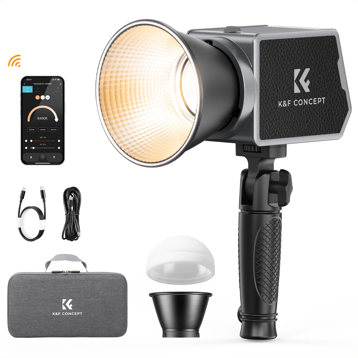 K&F Concept PL-60B Luz de fotografía COB de 60 W con batería de 4500 mAh compatible con carga rápida PD tipo C 12 efectos de luz