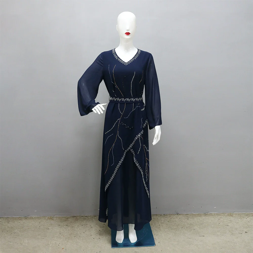 Diamond Eid Party Dress for Women Abaya Dubai Muslim Chiffon Long Caftan Robe Jalabiya Ramadan Dubai Kaftan Vestidos Largos