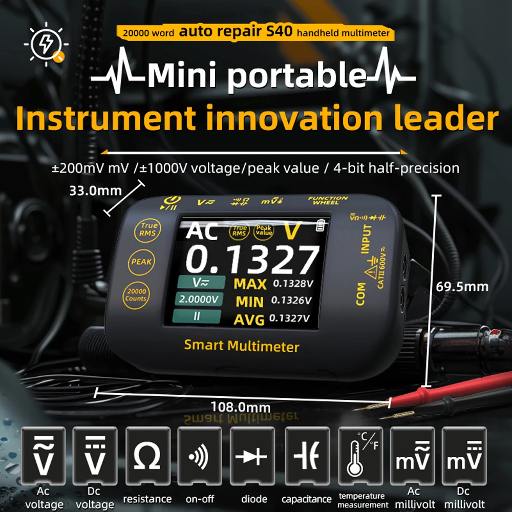 BSIDE Mini Digital Multimeter 200Mohm Resistance Voltage Capacitor Hz Continuity Tester 20000 Counting High Accuracy