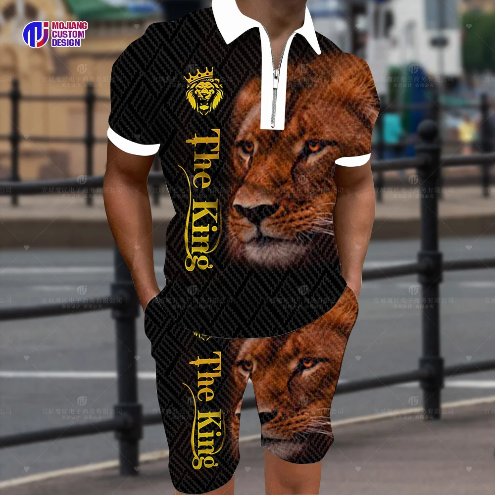 Cool The Tiger 3d Printed Polo Shirt/Shorts/Suit Summer Casual Lapel Short-Sleeved Animal Sportswear Two-Piece Sportswear