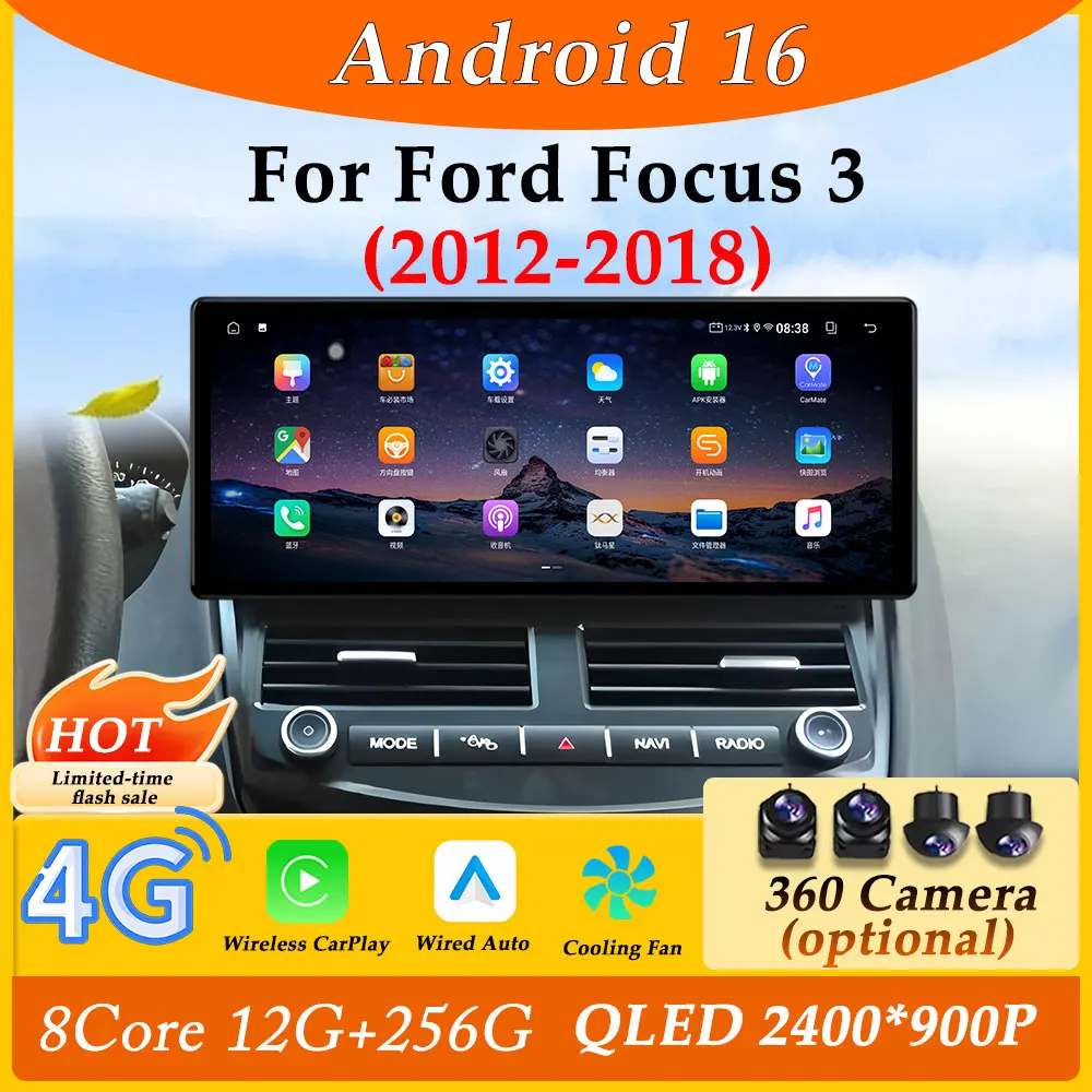 Pantalla dividida pantalla ultrafina CarPlay Android 16 para Ford Focus 3 2012 - 2018 Radio de coche reproductor Multimedia de vídeo DSP estéreo WIFI
