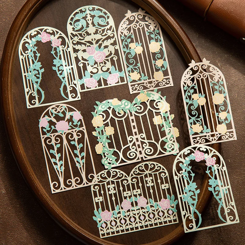 12pcs Hollow Wrought Iron Fence Series Pattern Material Hand Account DIY Decoration Gift Collage
