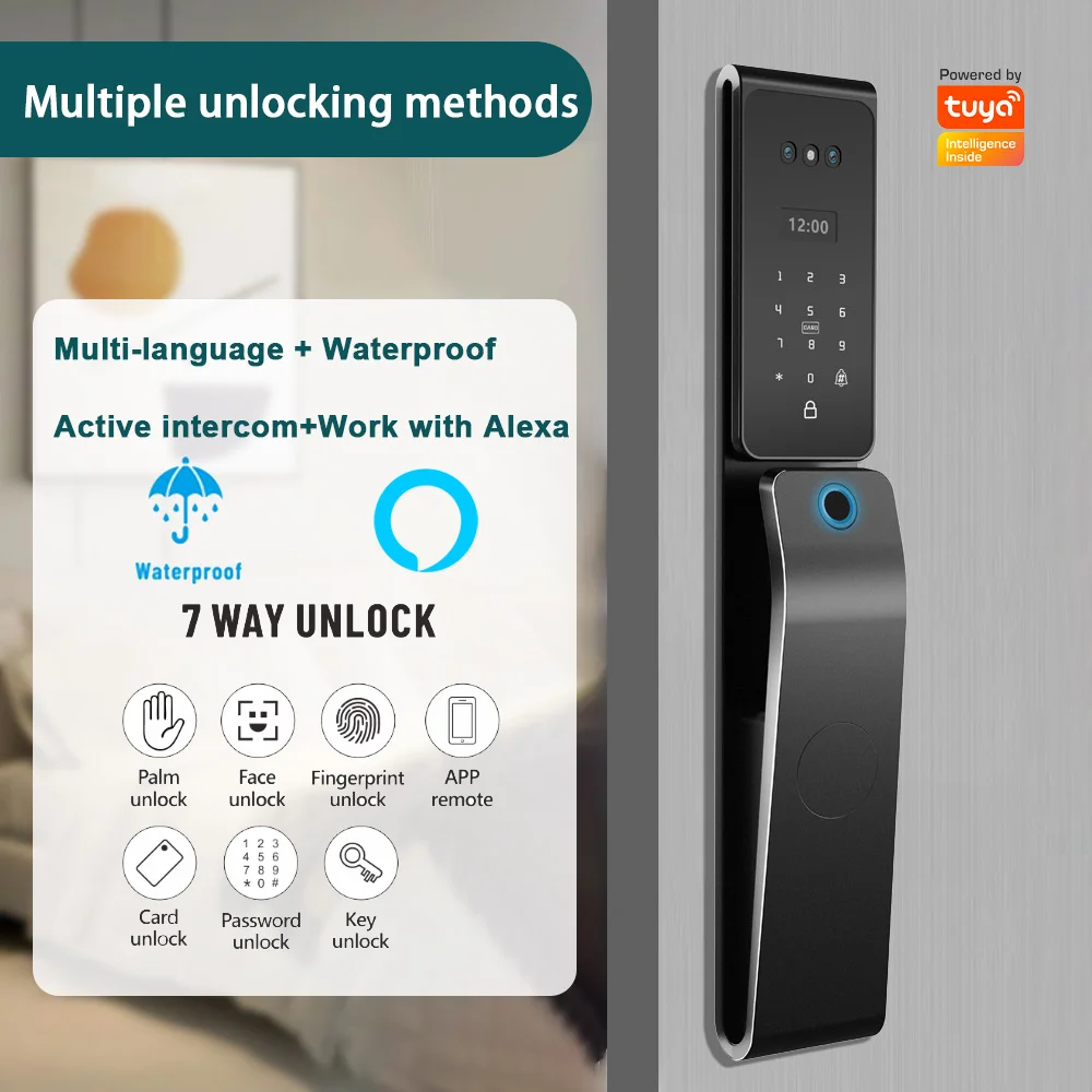 Video Intercom Automatic Biometric Fingerprint Face Recognition Tuya Digital Lock For Home Waterproof Smart Lock With Mortise