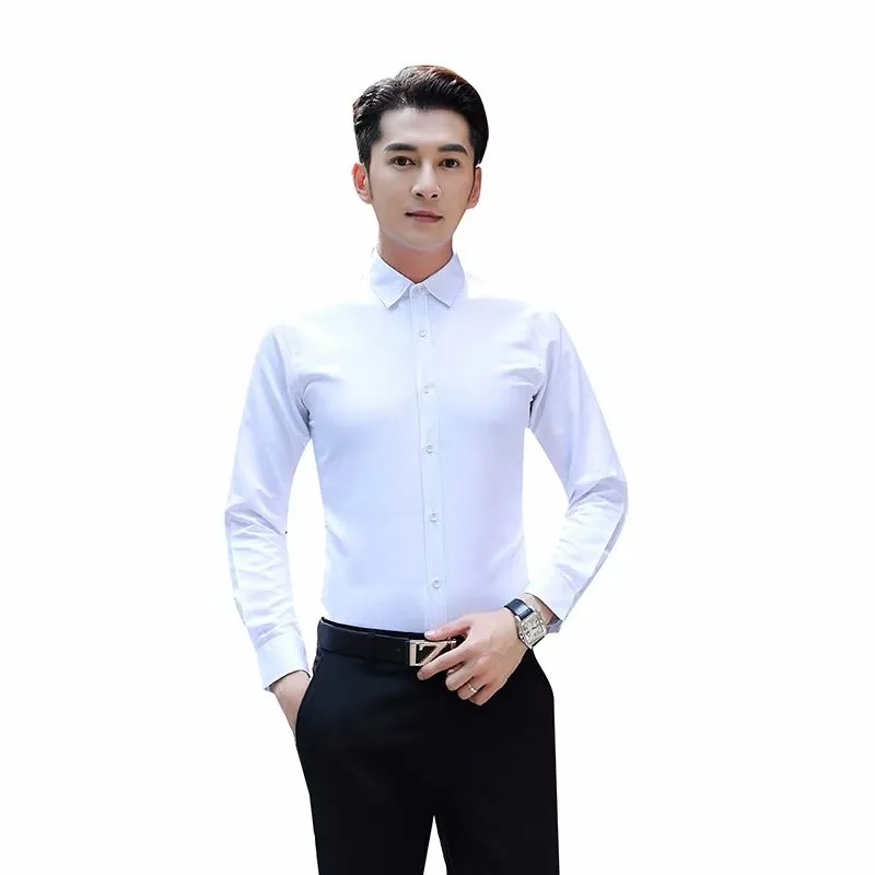 

Men's Summer Ice Silk Slim Fit irt Casual Thin Long Sve Bla Formal Wear White ort Sve Faionable Polyester Fiber