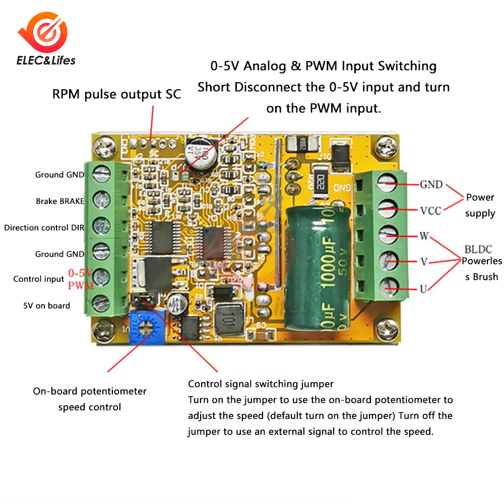 ブラシレスモーターコントローラー,hallセンサーなし,モーター制御,電源,3相,pwm,DC 6.5-50v,380w