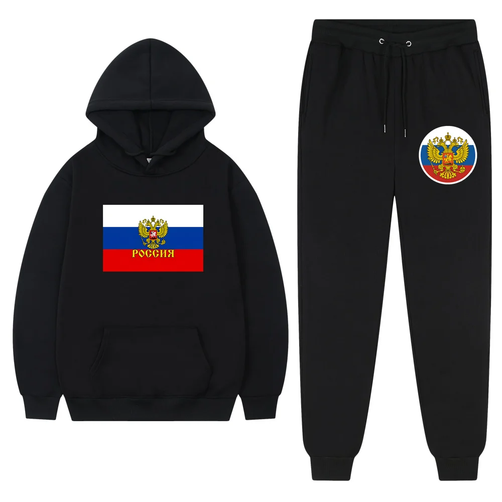 

Men's Casual Spring Coat Of Arms Of Russia Eagle Russian Emblem Gold Sportswear Hoodies Sweatshirt +Pants Oversized 2 Piece Set