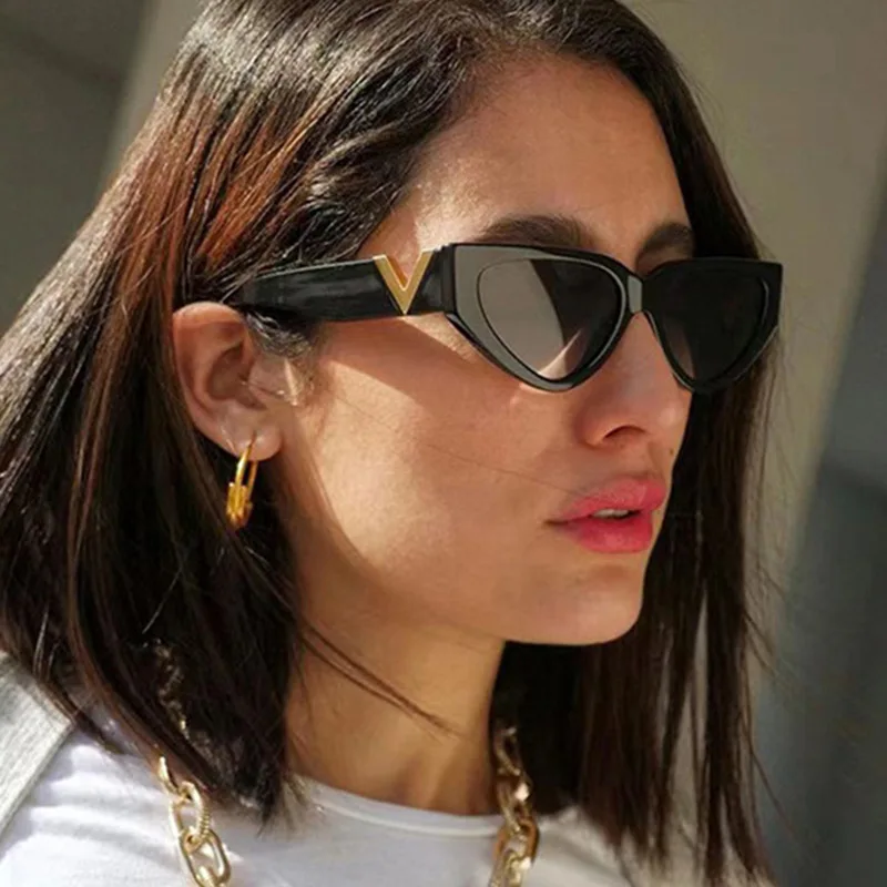 Luxury Glamour Women Brand Sunglasses Fashion V Designer Glasses Cat Eye Stylish Runway Ladies Eyewear UV400