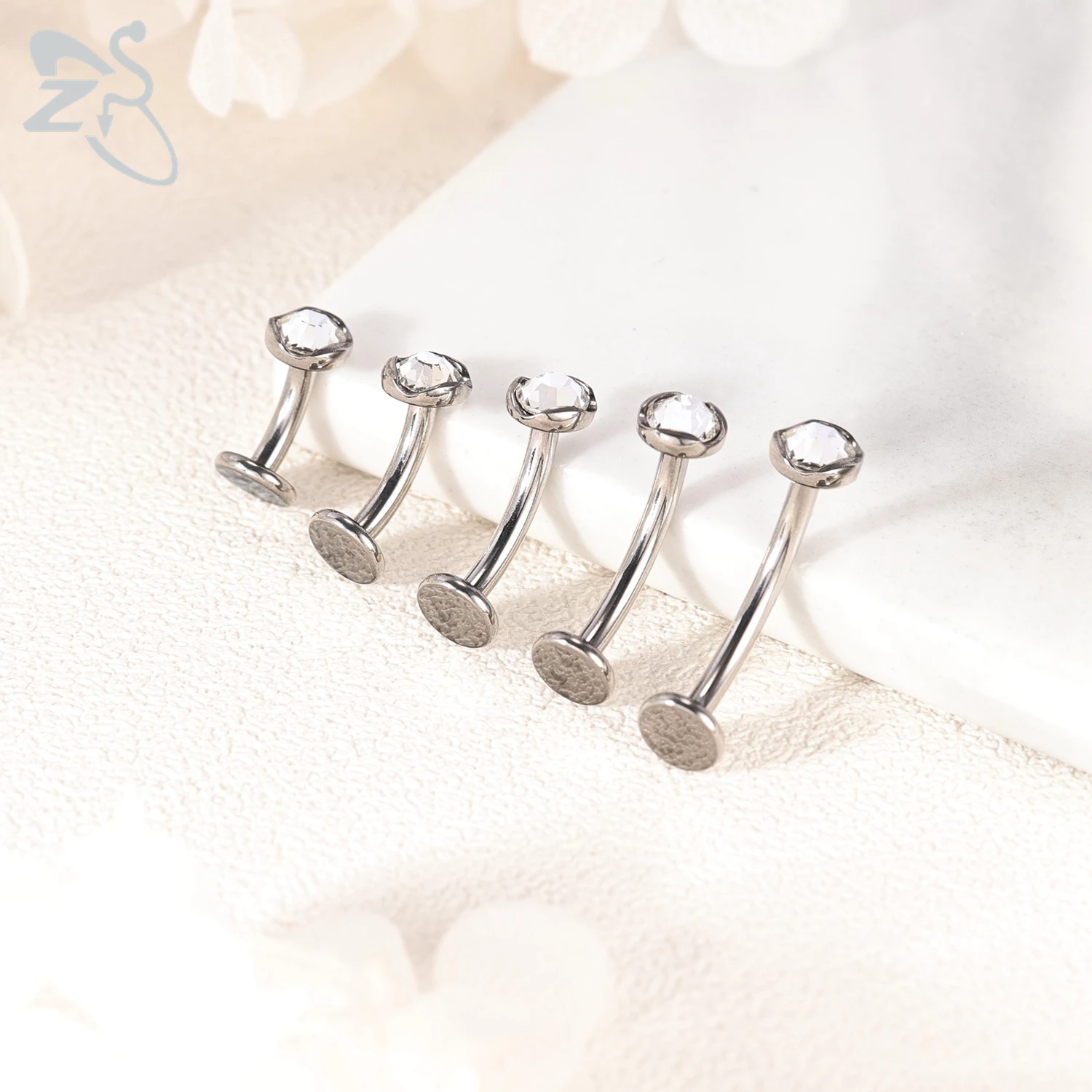 ZS 1 PC F136 G23 Titanium Steel Belly Button Ring For Men Women 14G Flat Back Navel Lip Piercing CZ Crystal Body Jewelry 6-14MM