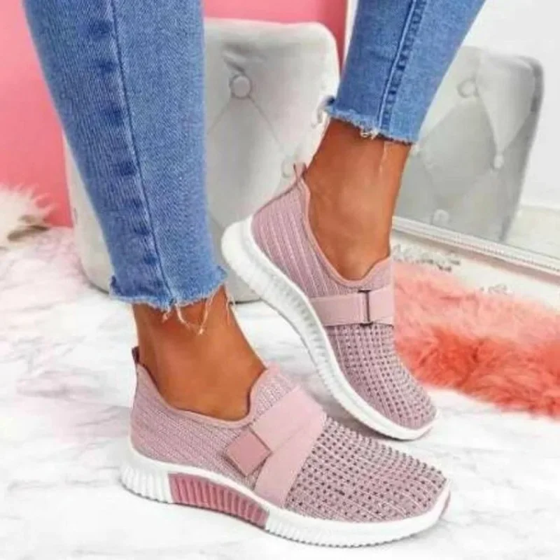 

2024New Women's Sneakers Weave Mesh Casual Shoes Trend Rainbow Sole Sneakers Trend Luxury Big Size 43 Non-slip Rhinestone Shoes