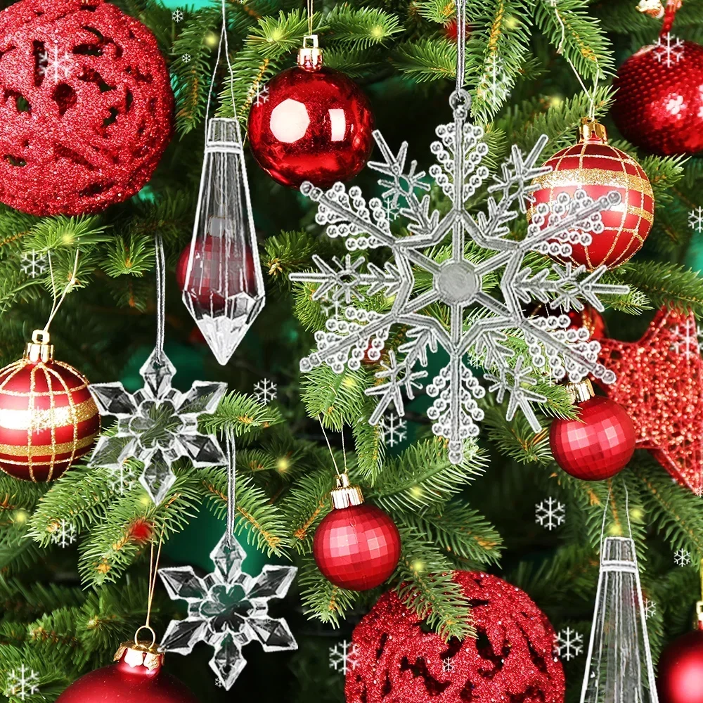 24/5PCS Crystal Clear Snowflake Icicle Pendants Acrylic Christmas Tree Ornament Christmas Holiday Home Party Hanging Decorations