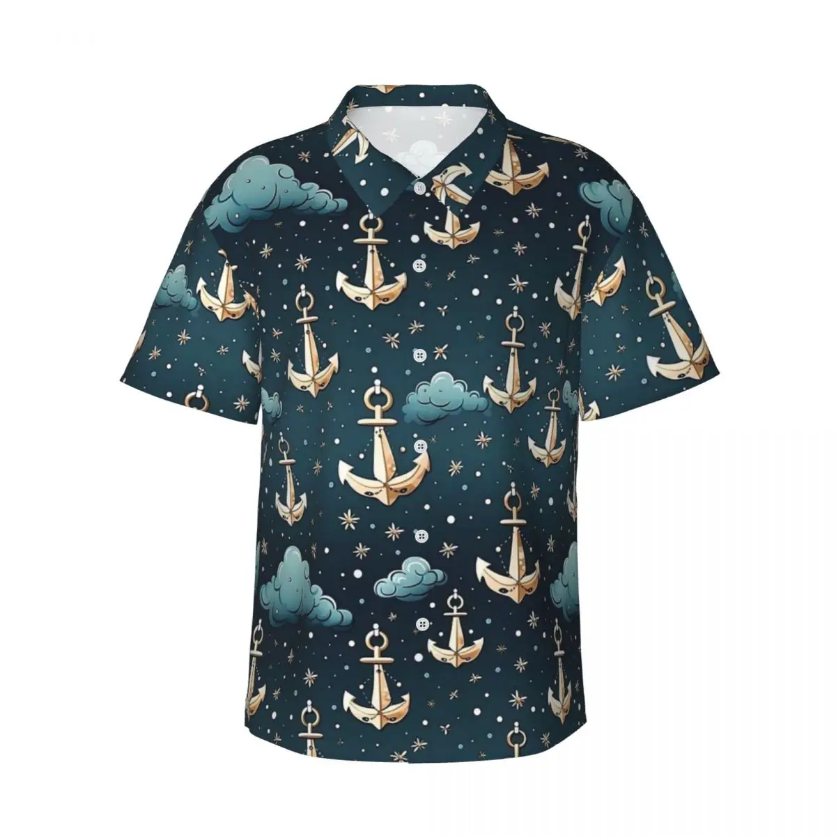 Nocne niebo ze złotą kotwicą koszula na co dzień fajne koszule hawajskie męskie z krótkim rękawem wakacje nadruk w stylu Harajuku bluzki oversize