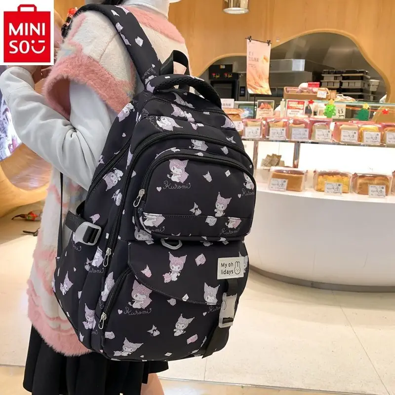 MINISO Sanrio Cartoon Kuromi Waterproof and Load Reducing Children's Backpack, Student Large Capacity Casual Backpack