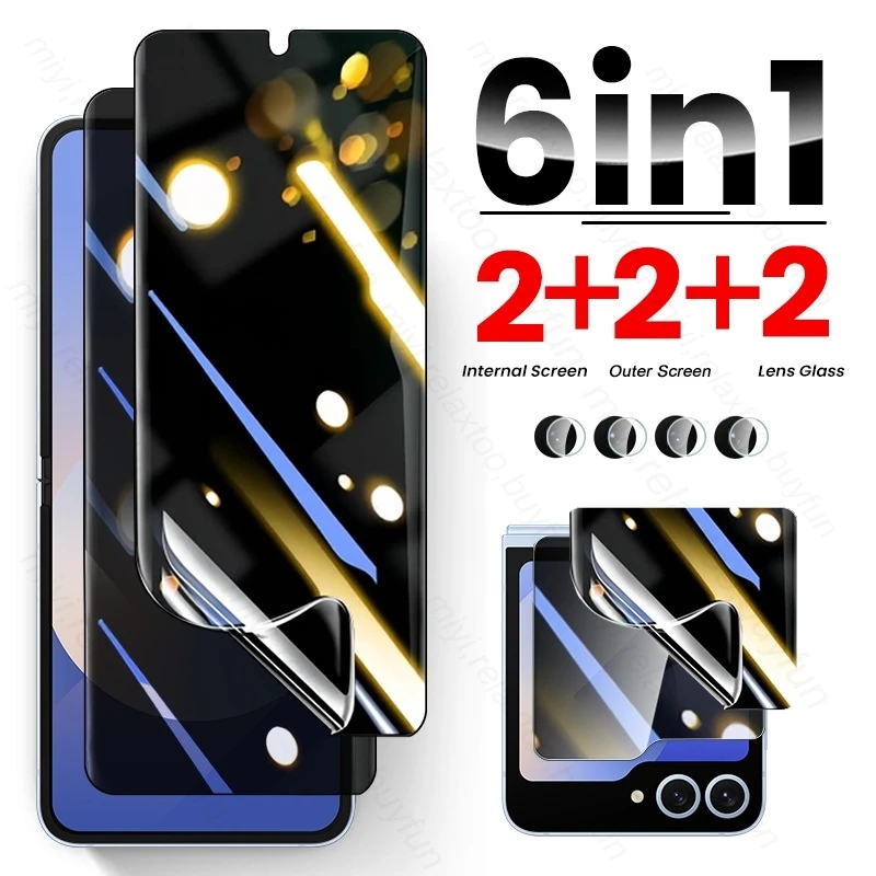 6 In 1 Privacy Hydrogel Film Anti-Spy Back Internal Screen Protector For Samsung Galaxy Z Flip6 5G ZFlip6 Flip 6 Z6 Camera Glass