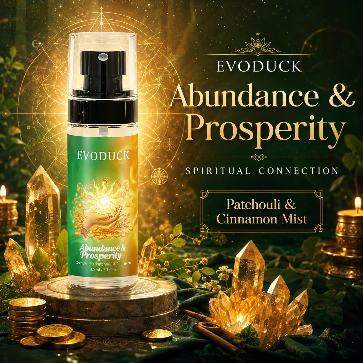 Spray Aromático para Habitaciones, Pachulí y Canela, 80 ml, Abundancia, Prosperidad, Manifestación, Bruma Ritual, Limpieza Energética de Chakras, Espiritual