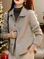 Abrigos de lana cortos lisos clásicos para mujer Otoño Invierno ropa cálida para mujer abotonada abrigo femenino trajes nuevos en prendas de vestir exteriores