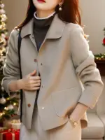 Abrigos de lana cortos lisos clásicos para mujer Otoño Invierno ropa cálida para mujer abotonada abrigo femenino trajes nuevos en prendas de vestir exteriores