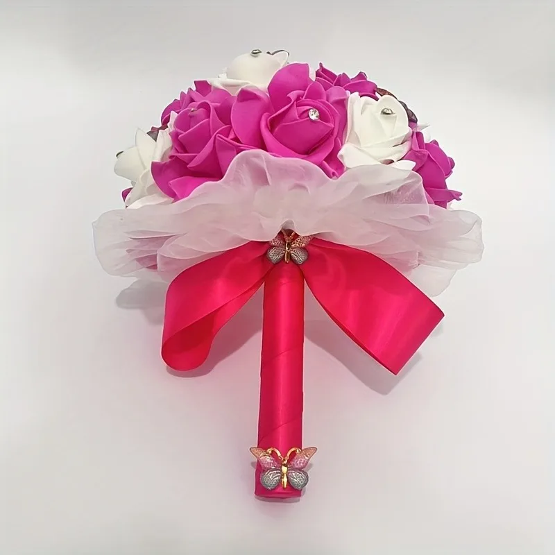 باقة ورد صناعية أنيقة، مناسبة للعرائس ووصيفات العروس - مثالية لزينة الزفاف