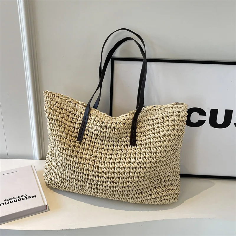 

Large Capacity Tote Straw Bag Bohemian Woven Shoulder Bag Summer Travel Beach Bags for Women Handbags and Purses Shopper Bags