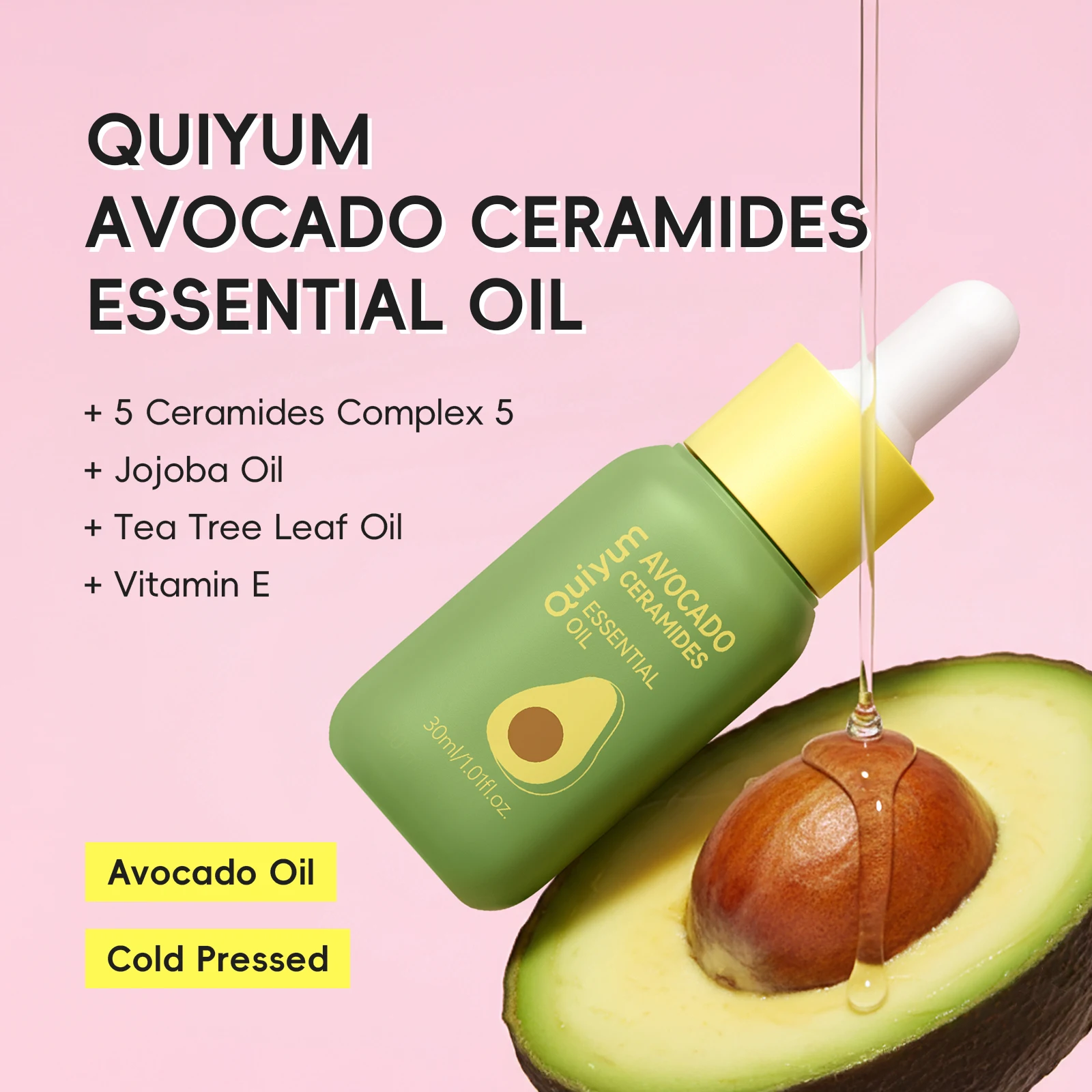 Quiyum Avocado Ceramides Essential Oil 30ml Daily Nourishing Multipurpose Oil with 5 Types of Ceramides