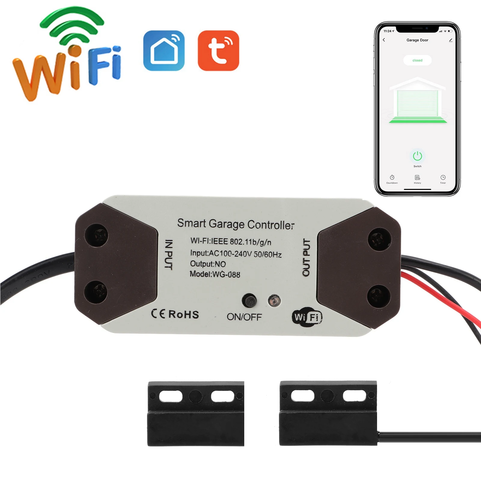 Tuya WIFI Smart Garage Door Opener Controller APP Voice Control Intelligent Switch Work With Alexa Echo Google Home Smart Life