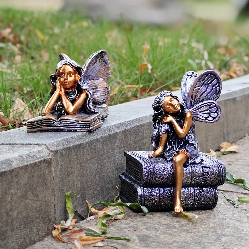 Estatuetas de jardim de fadas de cobre, resina, jardim dormindo, estátua de fadas, estatuetas criativas, anjo, menina, ornamento de dormir, presente de natal