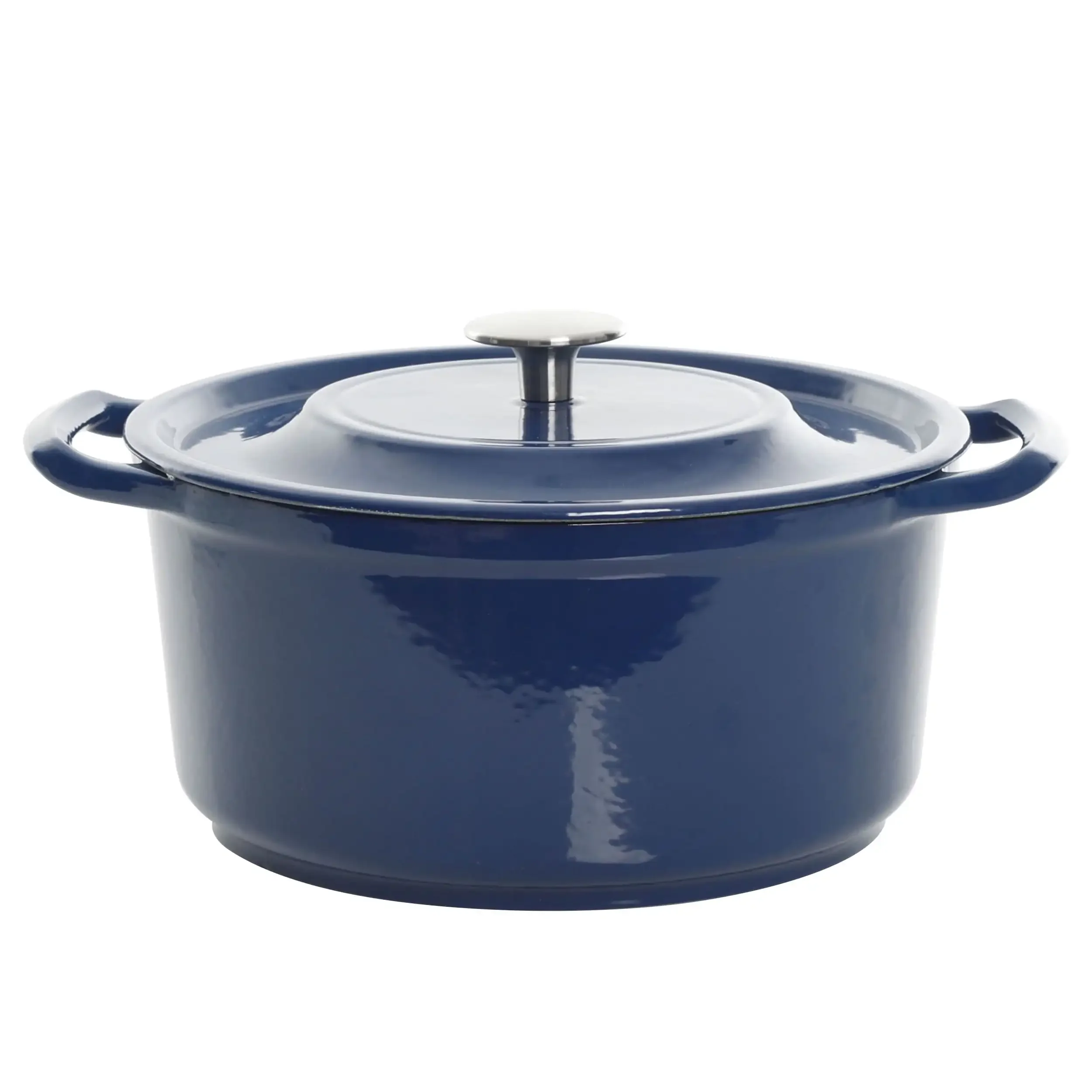 Cazuela de hierro fundido esmaltado de 5 cuartos con tapa y vaporera de vidrio en azul