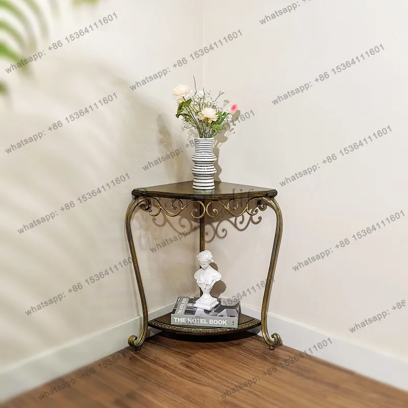Customizable French solid wood triangular edge few American retro corner flower stand creative living room sofa geometric coffee