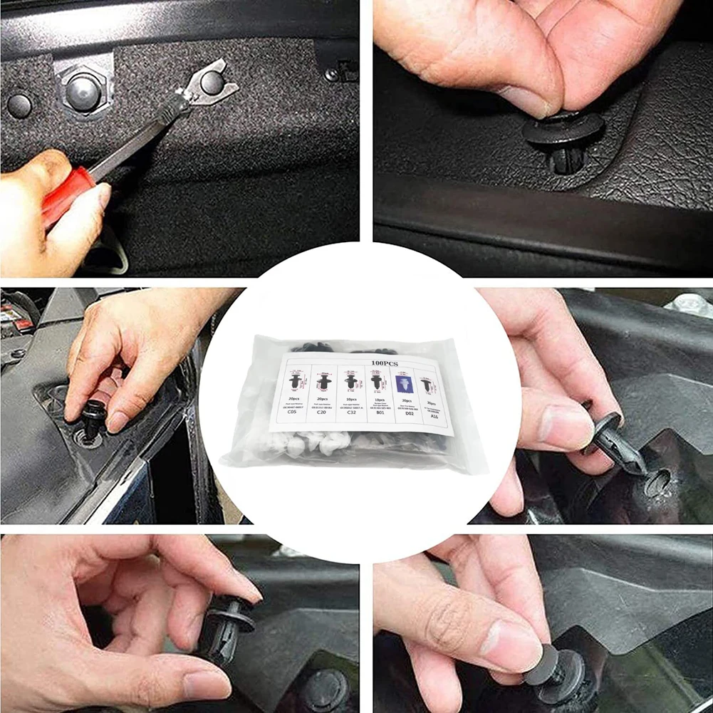 100PCS Car Fastener Clips Mixed Car Fasteners Door Trim Panel Auto Bumper Rivet C05 C20 C32 B01 D02 A16 Rivet Fasteners