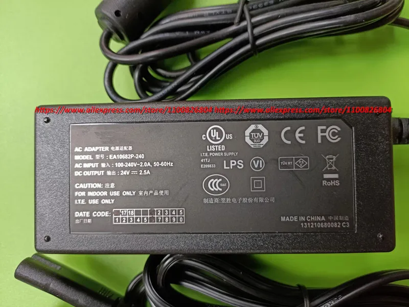 

Genuine EDAC EA10682P-240 AC Adapter Charger for Sunpower 24V 2.5A 60W Printer Power Supply 5.5*2.1mm