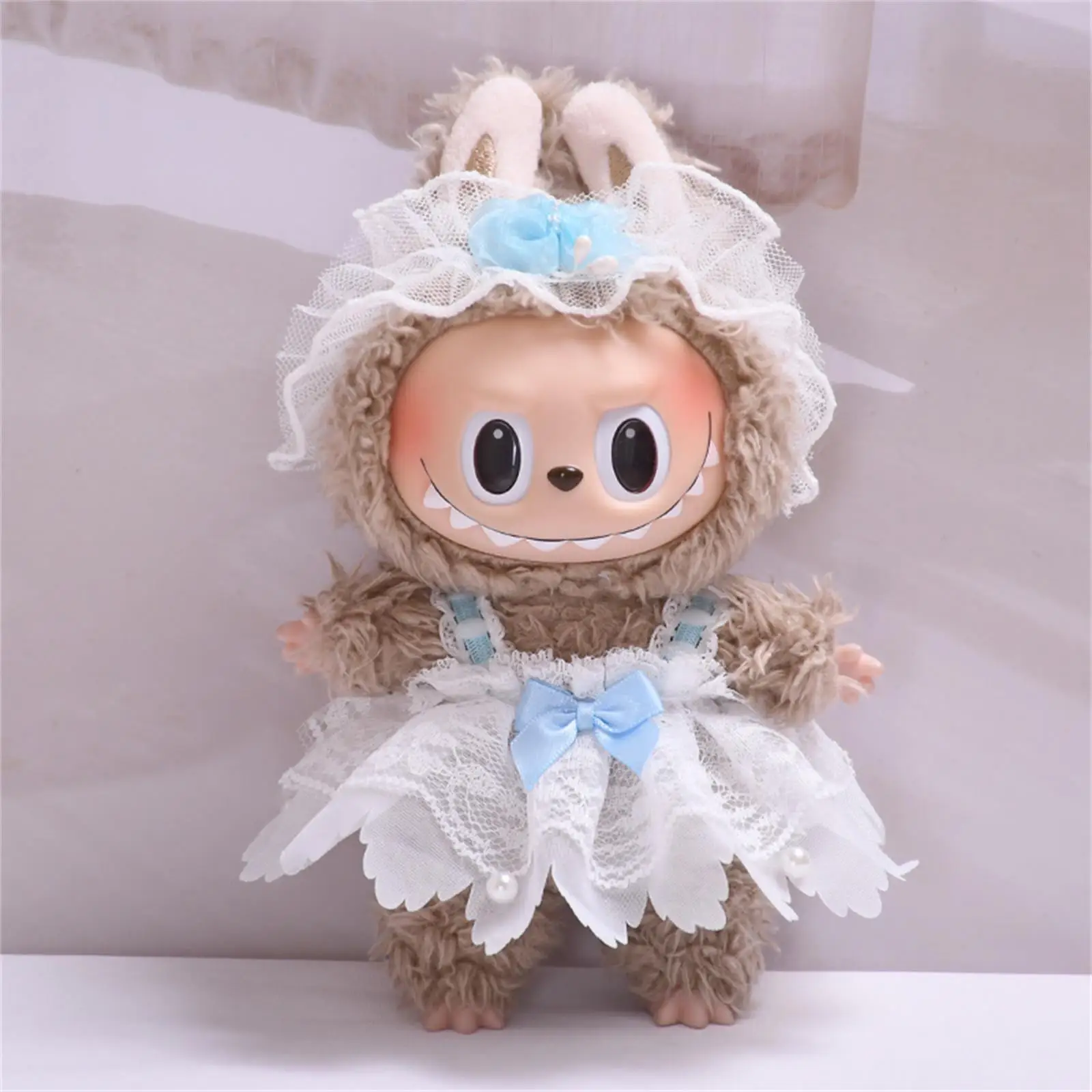 Plush Dolls Lace Dress Costume with Lace Hairpin Dress up Handmade Clothes Casual Outfits for 6.69inch Doll Birthday Gifts