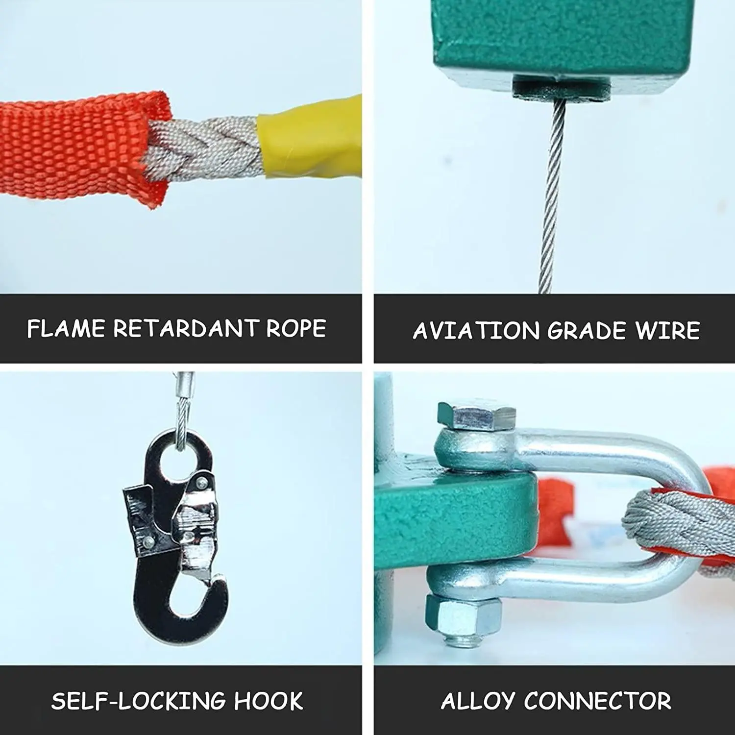 Self Retracting Lifeline 330lbs Fall Arrester Fall Protection Dual Swivels Alloy Steel Hook Flame Retardant Steel Wire Rope