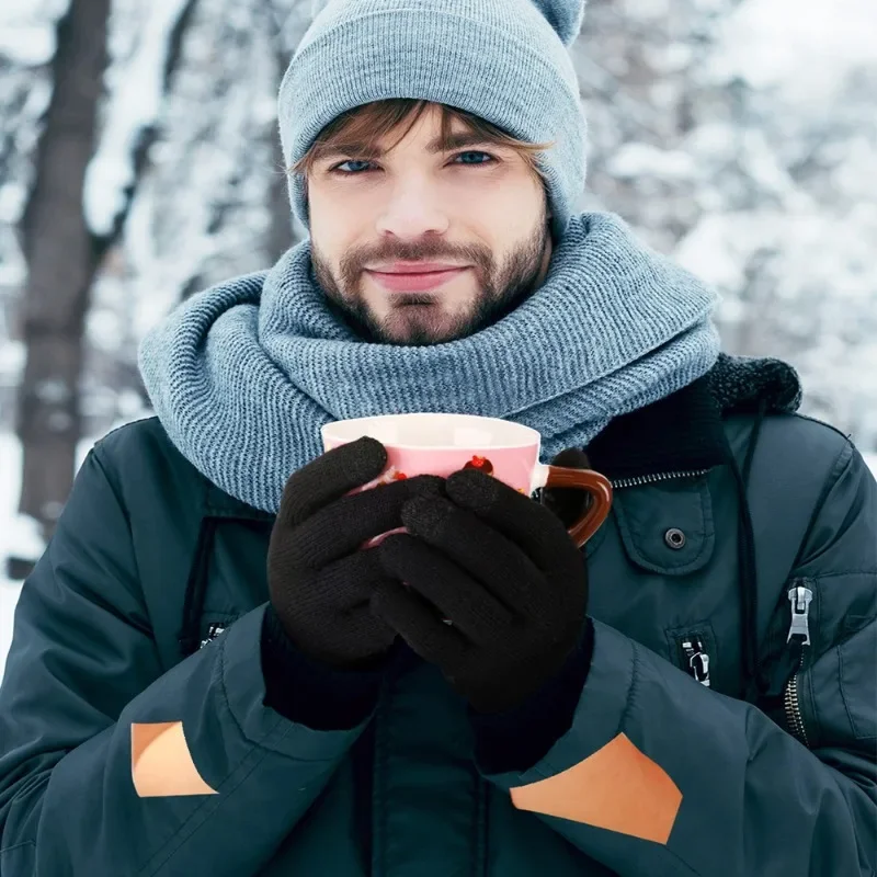 قفازات شتوية دافئة للحماية من البرد وشاشة لمس غير قابلة للانزلاق قفازات كاملة الأصابع محبوكة مقاومة للاهتراء مناسبة للياقة البدنية لركوب الدراجات #3