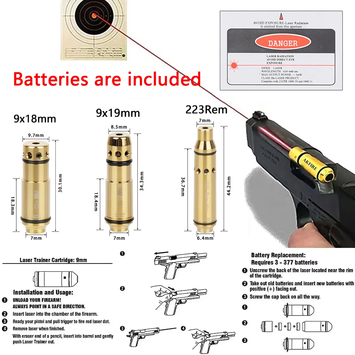 

Tactical G43 G17 9x19mm Training Bullet Laser Red Dot Laser Bore Dry Firing Cap Taurus G2C .223rem .380ACP Trainer Cartridge